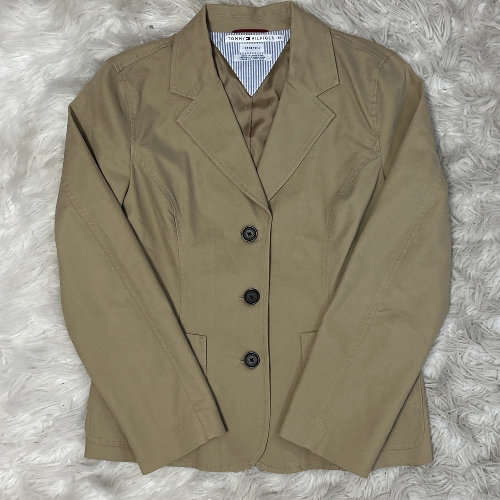 Tommy Hilfiger Stretch Blazer Academia Preppy Vintage Y2K Tan Size 12